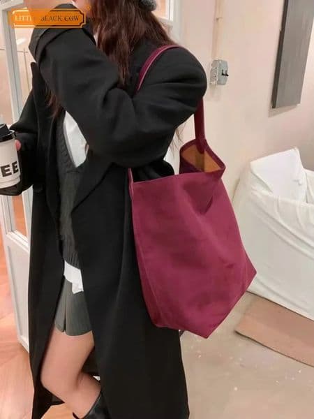 Casual Edition Womens Solid Color Suede Leather Shoulder Bag Large Capacity Handbag Womens Handbag 241116