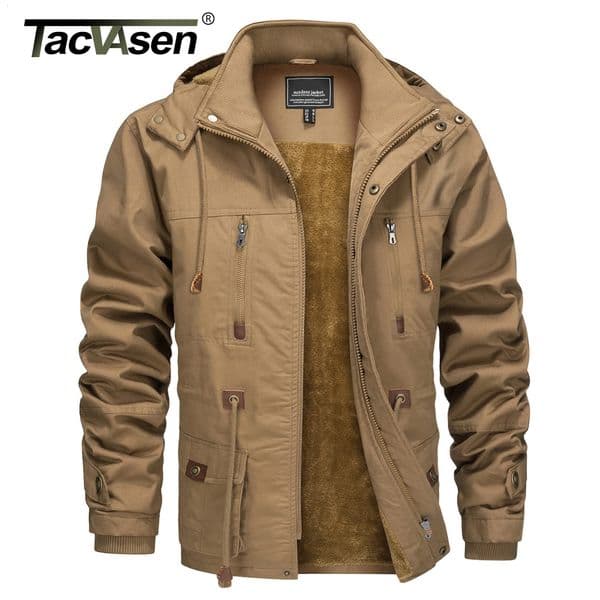 TACVASEN Thicken Fleece Ed Coats Men's Hiking Hooded Jacket Winter Warm Coat Outdoor Cargo Outwear Windbreaker Parka Man