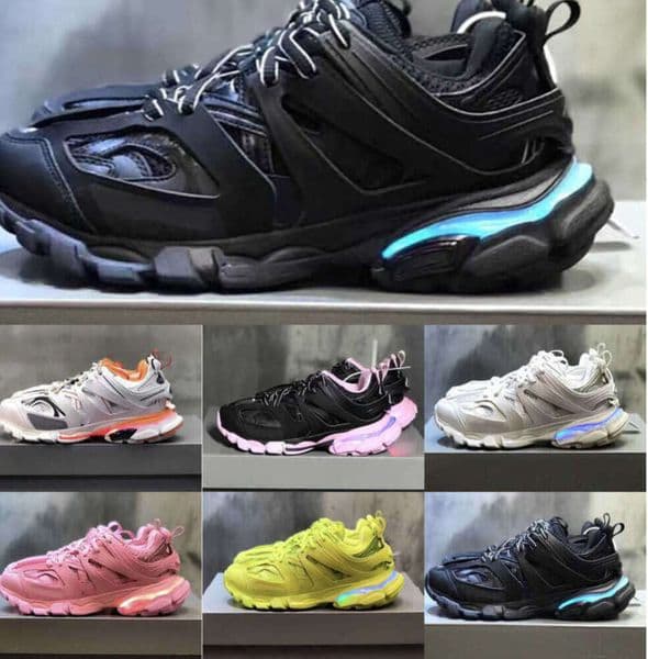 With box Womens Mens designer Casual Shoe Track LED Sneaker Light Grey Blue Gomma leather black pink Trainer Nylon Printed Platform for Men 3 30 Trainers Shoes SE