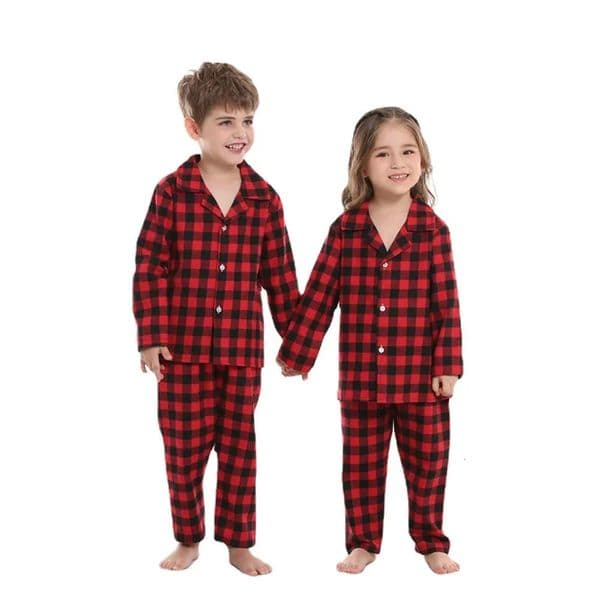 2Piece Cotton Pajama Set Kids Boys Girls Plaid Pattern Loungewear Pajamas Autumn Winter Clothing 241118