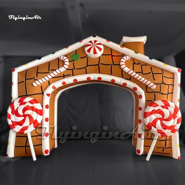3.5m Outdoor Christmas Gate Inflatable Gingerbread House Arch With Candy For Entrance Decoration