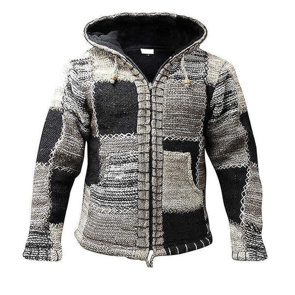 Fall loose patchwork knit sweater men's sweater cardigan hooded coat hooded sweater J241119