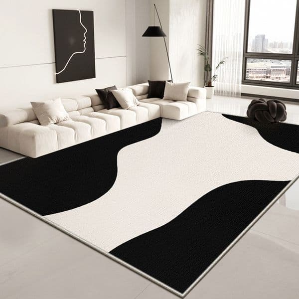 120x160CM Modern Black and White Abstract Non Slip Area Rug for Living Room Decor