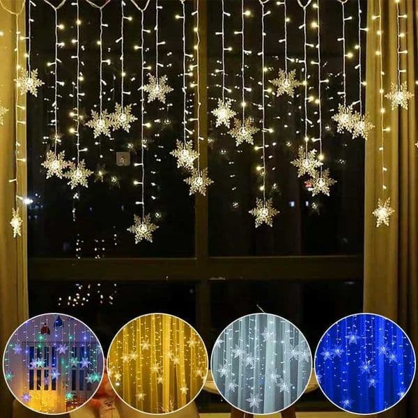 3.5M Christmas Snowflake LED String Lights Flashing Fairy Curtain Garland Lights Fancy Holiday Party New Year Decoration zyc241120