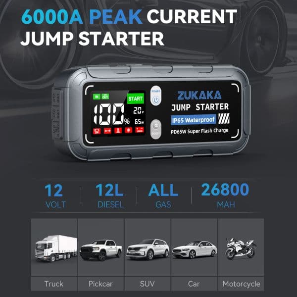 6000A Car Jump Starter Portable Power Bank 12V Auto Emergency Car Battery Starter Booster Starting Device