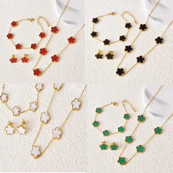 Bracelet Necklace Womens double-sided three leaf stainless steel jewelry earrings necklaces bracelets factory five flower Mothers Day souvenirs H241119