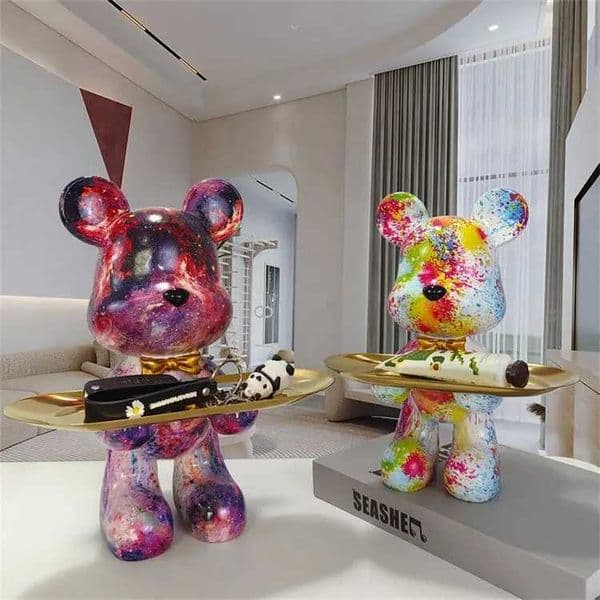 2026 New Bear Statue With Animal Handmade Resin Sculpture Keys Sunlight Snack Storage Tray Desktop Decoration Y241120 Free Shipping