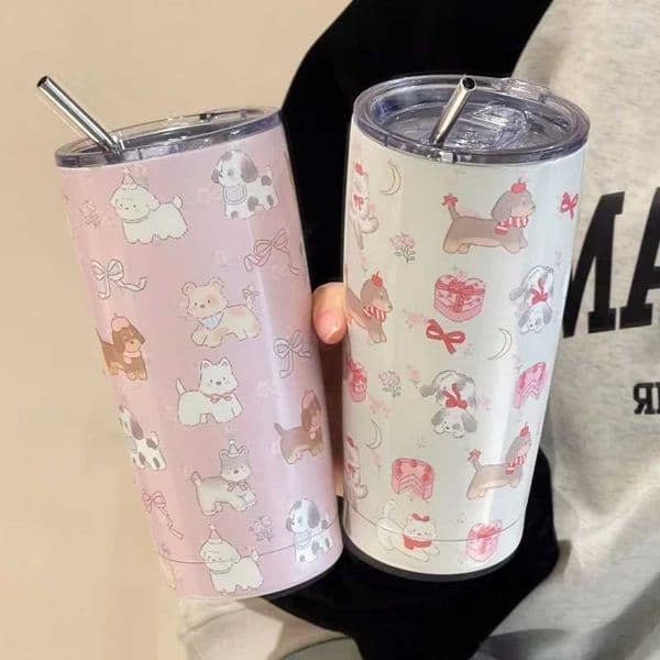 Kawaii Puppy Stainless Steel Thermostat Large Capacity Coffee Ju Cup with Straw Heat G Beverage Bottle 500ML M241121