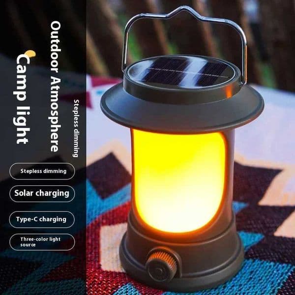 New Arrival Solar portable retro cam light USB charging outdoor tent light D warm light night hiking fishing light Z241121