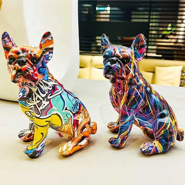 Colorful Dog Sculpture Table Creative Graffiti French Bulldog Resin Statue Animal Art Picture Family Room Cabinet Decoration Y241120