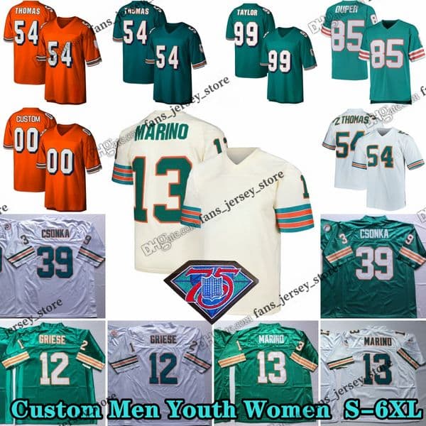 Custom 75th Throwback 13 Dan Marino 1969 Football Jerseys 39 Larry Csonka 83 Mark Clayton 85 Mark Duper 57 Dwight Stephenson 22 Mercury Morris 67 Bob Kuechenberg Scott