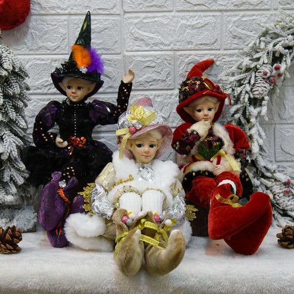 Sitting Party Holiday Gift Elf With Hat Christmas Decoration Doll Bendable Navidad Home Decor