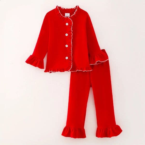 Girlymax Winter Fall Girls Christmas Red Pajama Set Boutique Kids Clothing Long Sleeve 241121