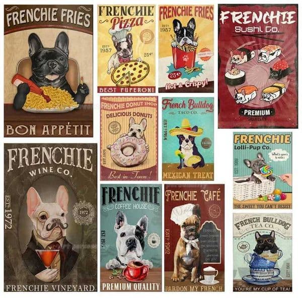 French Bulldog Coffee Club Dogs Metal Sign Funny Fries Tin Poster Home Decor Bar Wall Art Painting Dog Lover Poster 8x12inchXJ241120