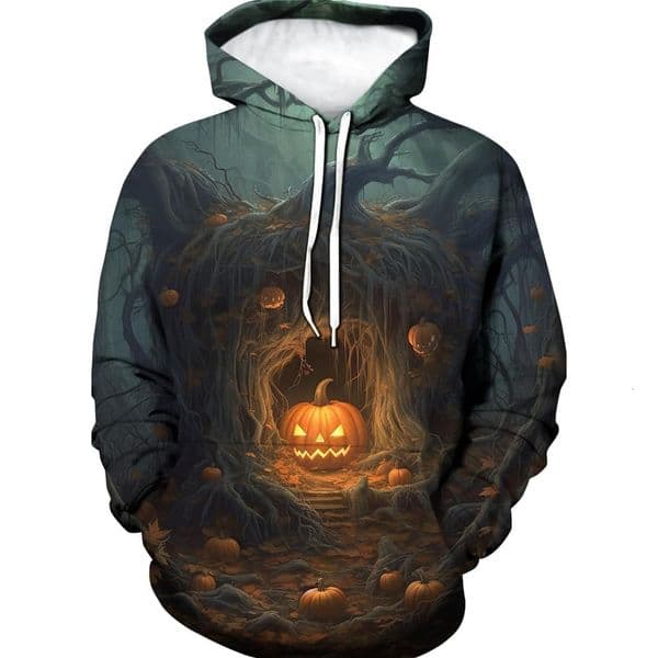 Hoodie for Mens Womens Novelty Halloween Pumpkin 3D Hooded Sweater Mens Loose Relaxed Hoodie Sweatshirts Pullover, Green Graphic Fashion Color