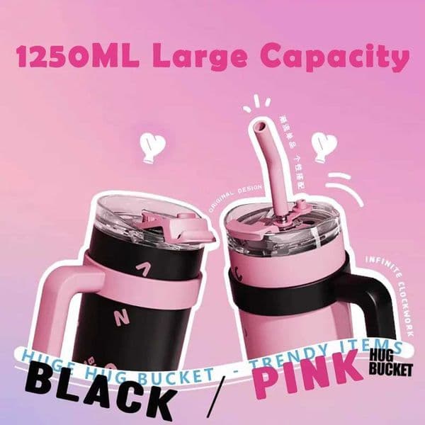 K1200ml stainless steel belly cup black and hot straw water bottle portable coffee beverage bottle high-capacity travel g M241121