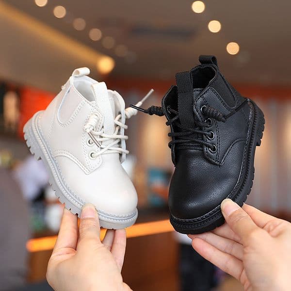 Kids Leather Boots Waterproof Children Sneakers Black White Boots for Baby Girls Boots Toddler Boys Shoes Cutefeet School Party Sizes 21 - 30