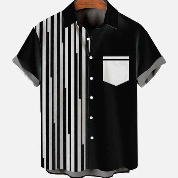 2024 Mens Color Contrast Plain Compression Casual Social Shirt For Men Stitching Pattern Grfiti Ele Sve Oversized Y2kXJ241120