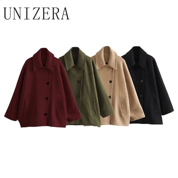 UNIZERA short blend womens jacket casual polo neck personalized top cape sleeves winter 241121