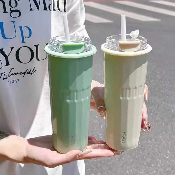 SEYGM 500ML 304 stainless steel thermostat with straw dual drinks crazy hot and cold coffee cups car Ju tea water cup M241121