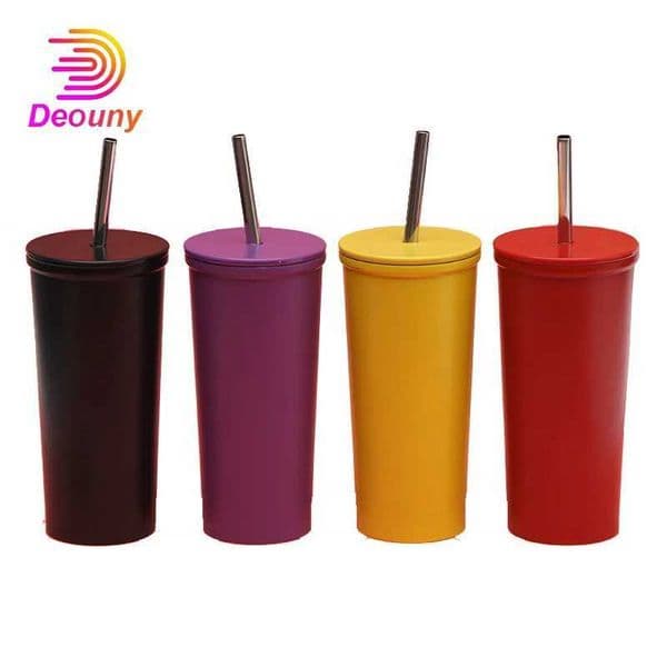 DEONY Cup with Straw 20oz Colored Stainless Steel Reusable Matte Metal Bk with Lid Straw Cleaning Beverage M241121