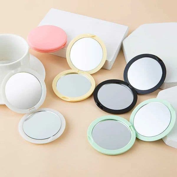 Cute cream round makeup mirror girls gift hand mini folding portable makeup mirror pocket double-sided makeup compact mirror W241122