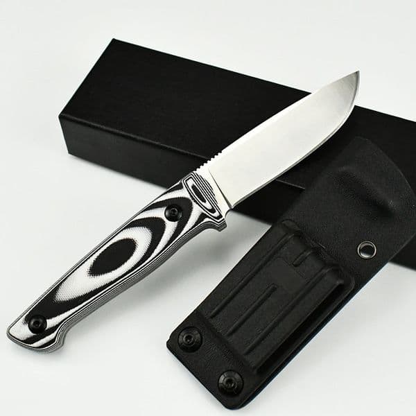 High Quality A9551 Survival Straight Knife 9Cr18Mov Satin Drop Point Blade Full Tang G10/Micarta Handle folding knife Outdoor Camping Tactical Knives with Kydex