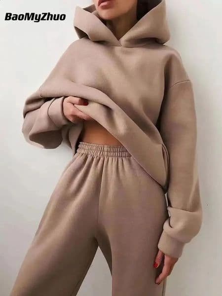 Winter Two Piece Sets Women Tracksuit Oversized Suit Autumn Trouser Suits Female Sweatshirt Solid Sports Hoodie Sportswear 241121