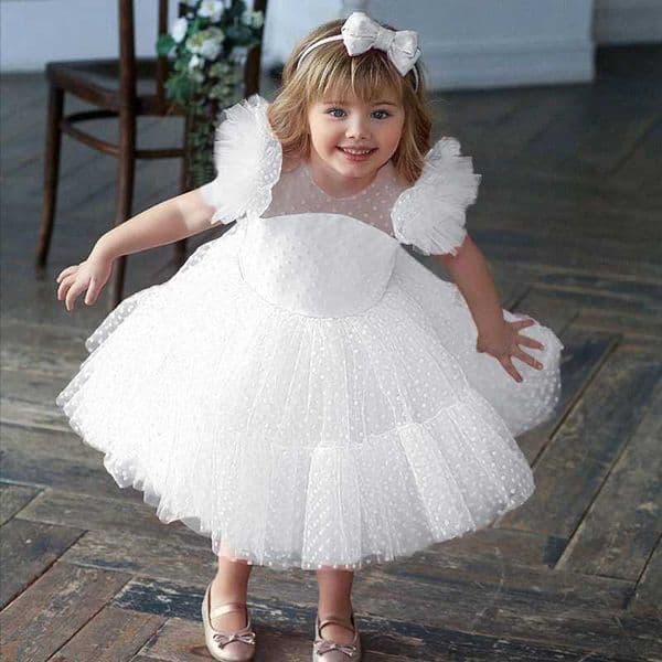 Elegant Girl Fluffy Dress Flower Baby Wedding Dress Birthday Dress White First Communion Tutu Dress Childrens Party Dress W241122