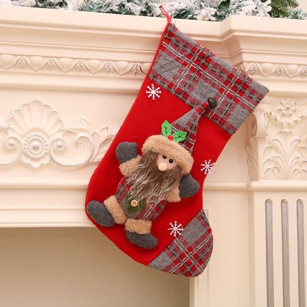 Plaid Christmas Gift Stockings Gnome Reindeer Snowman Fireplace Hanging Bags Holiday Decoration