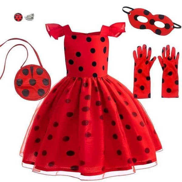 Childrens Halloween ladybug girl dress with small sleeves cosplay princess costume birthday party stage performance childrens clothing W241122