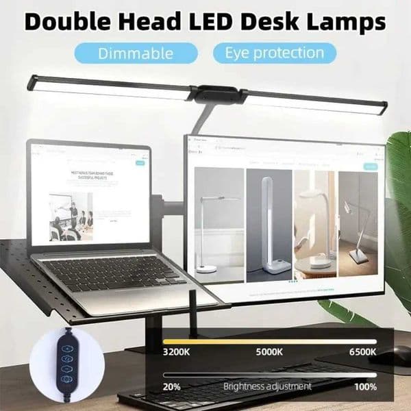 LED desk lamp dimmable reading dual head desk lamp monitoring USB desk lamp for office research work folding lamp X241122