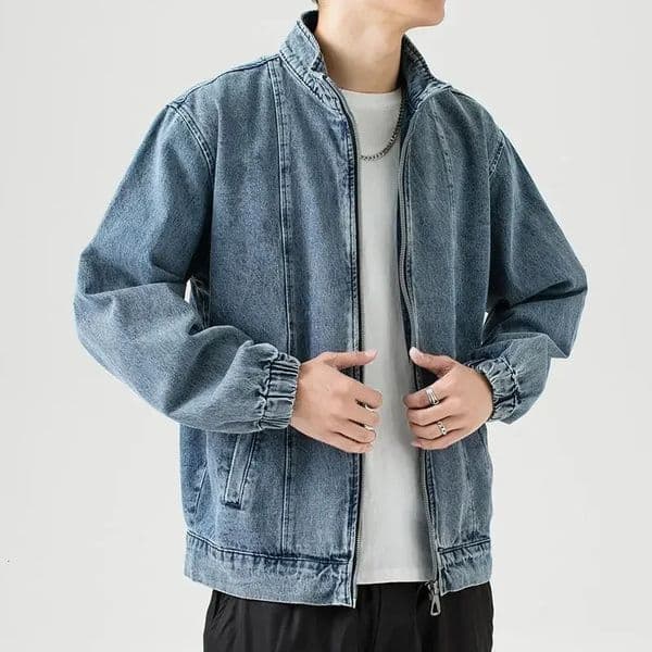 Denim jacket mens aesthetic denim jacket mens zipper V motorcycle wide shoulder bicycle high-quality Korean clothing Korean G 241121