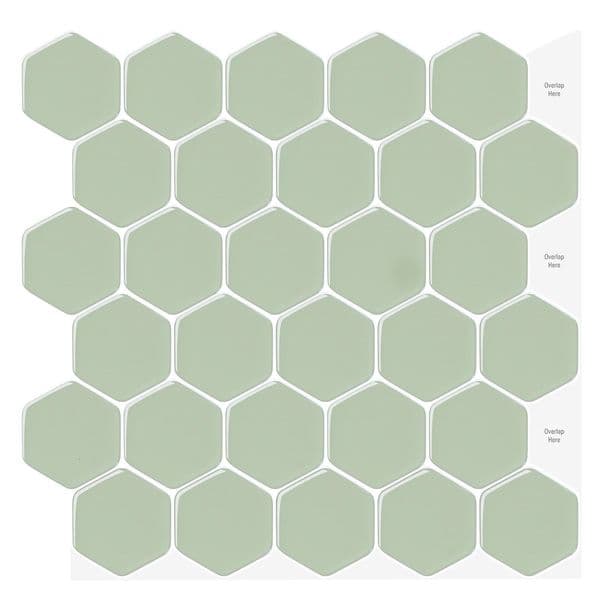 Vividtiles Light Green Hexogon 3d Wall Tile Stickers Strong Adhesive Vinyl Wallpaper for Indoor Backsplash 241121