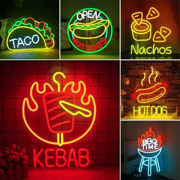 Fast Food Restaurant Neon Wall Art Decoration Hot Dogs Tacos BBQ Room Decor For Party Decoration Commercial Street Shop Lighting Z241123