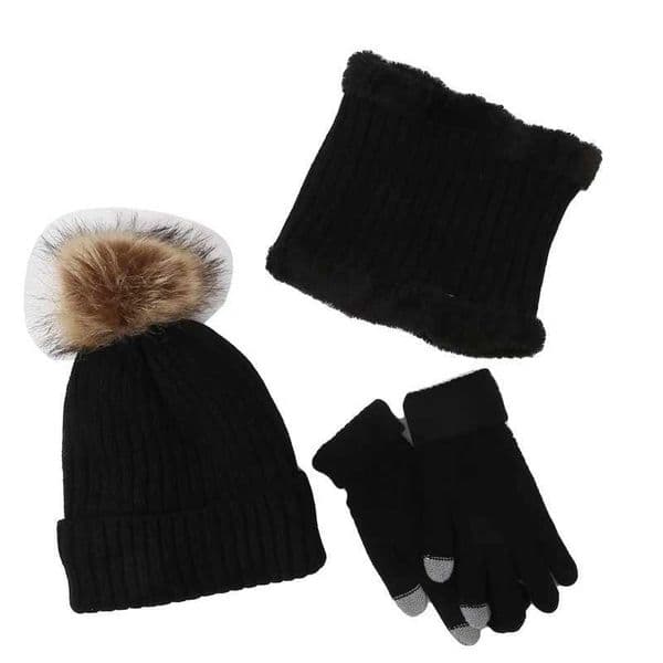 Fashion hat scarf and gloves three piece set womens warm knitted hat winter thick solid mens scarf hat set W241123
