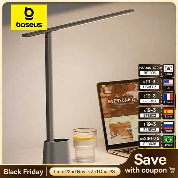 Baseus LED Desk Lamp Eye Protection Study Dimmable Office Light Foldable Table Lamp Smart Adaptive Brightness Bedside Read Lamp Z241123