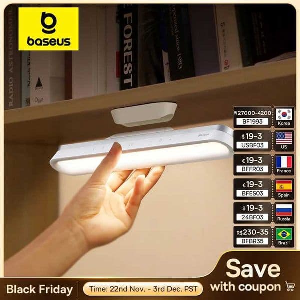 Baseus Magnetic Desk Lamp Hanging LED Table Lamp Chargeable Stepless Dimming Cabinet Night Light Closet Wardrobe Study Read Lamp Z241123