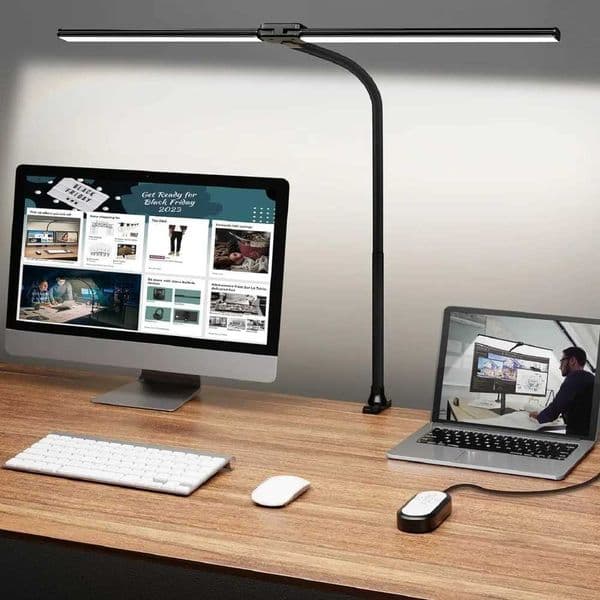 ShineTech Led Desk Lamp for Office Home Bright Double Head Desk Light with Clamp Architect Task Lamp 50 Lighting Modes Adjusta Z241123