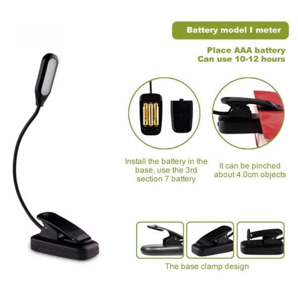 LED book light with adjustable gooseneck clip on desk lamp AAA battery powered flexible night reading desk lamp X241122