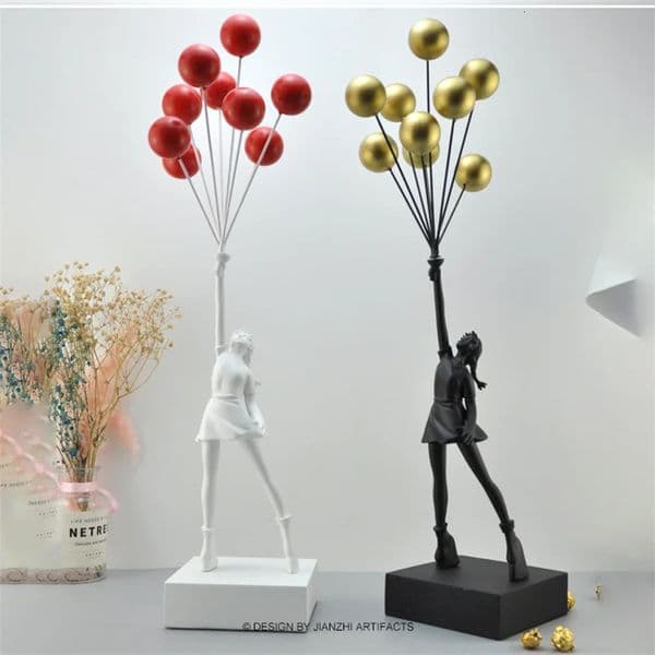 Balloon Girl Resin Sculptures Figurines Banksy Flying Statue Home Decoration y Living Room Desk Decor Gift 241121