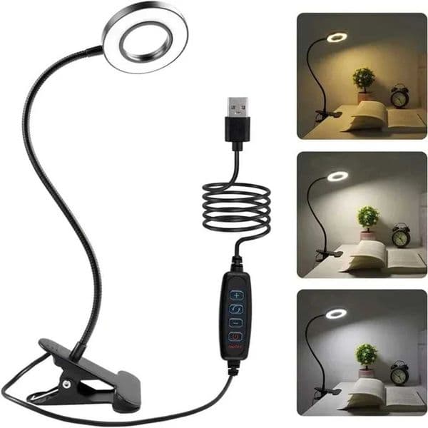 USB charging LED clamp desk lamp protection reading lamp flexible book lamp 3-level brightness adjustable bedroom X241122