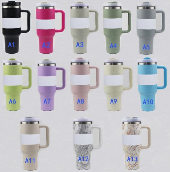 Ready To Ship 40oz Tumblers H2.0 Stainless Steel Cups Silicone handle Lid Straw 2nd Generation Car 40 oz mugs Water Bottles 20 color H0236 Free shipping