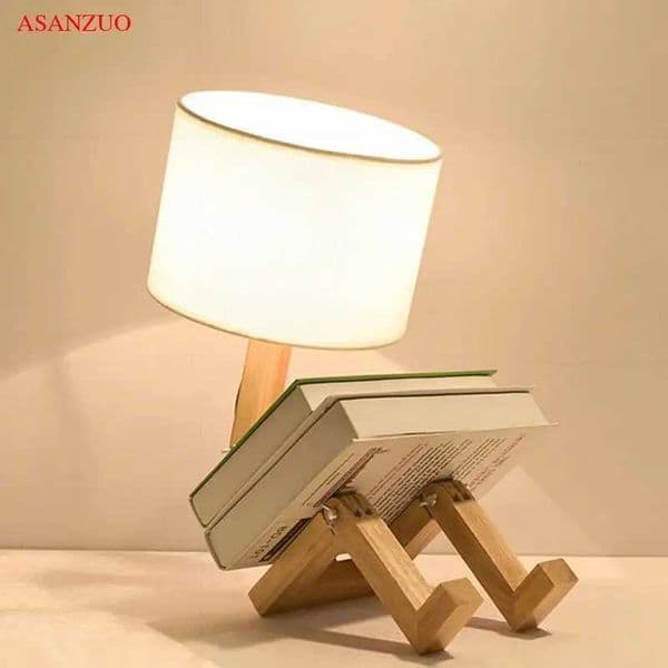 Wooden robot shaped desk lamp decoration for home living room bedroom bedside lamp learning desk lamp E14 wooden luminous X241122