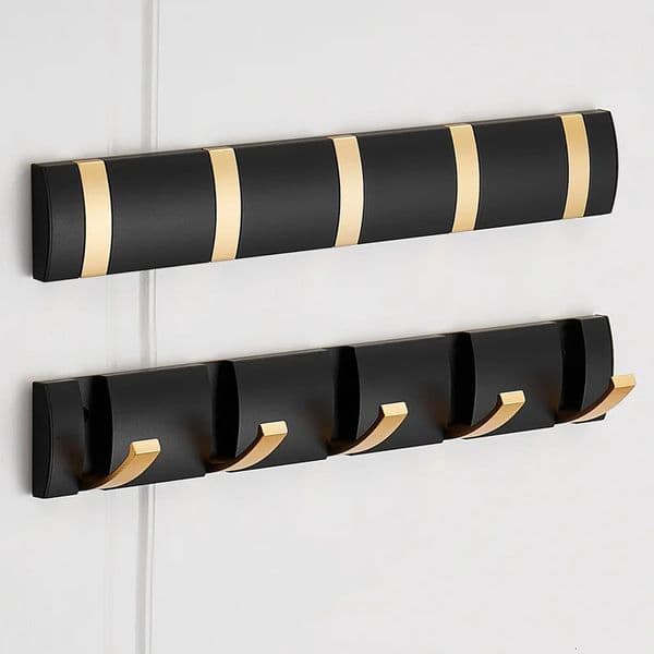 Black Golden Folding Robe Hooks Towel Hanger Nail Free Installation Wall Rack Coat Clothes Holder for Bathroom Kitchen 240424