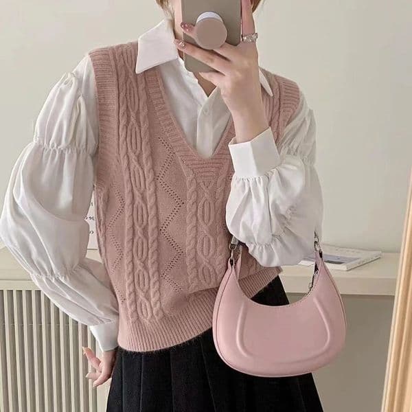 HELIAR Women Vneck Sweater Vest Solid Sleeveless Preppy Style Sweet Knitted Female Casual Pullover Waistcoat Fall Winter 241121