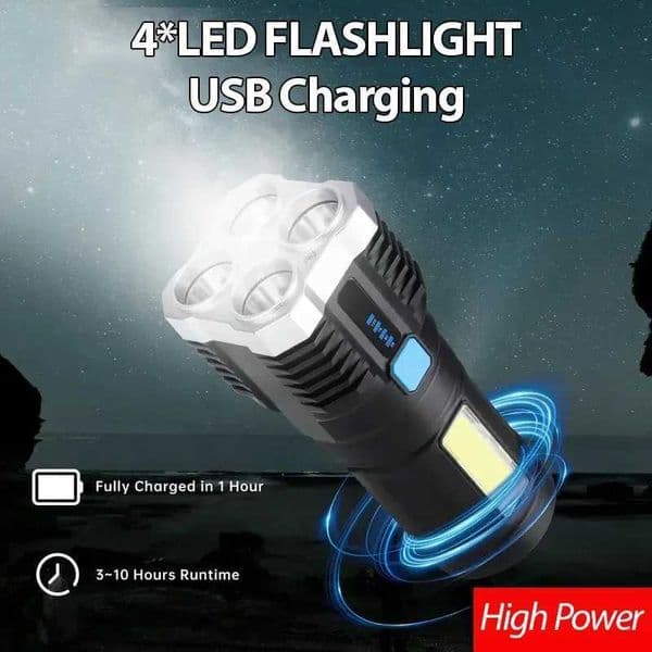 Powerful 4 LED Flashlight with COB Side Light 4 Modes USB Rechargeable Torch Built in Battery Flashlight Camping Tool Z241126