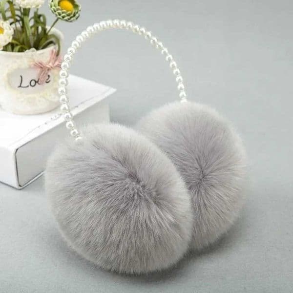 Womens winter fluffy plush earmuffs imitating pearl bead headband thick ear warmers princess childrens party style earmuffs W241126