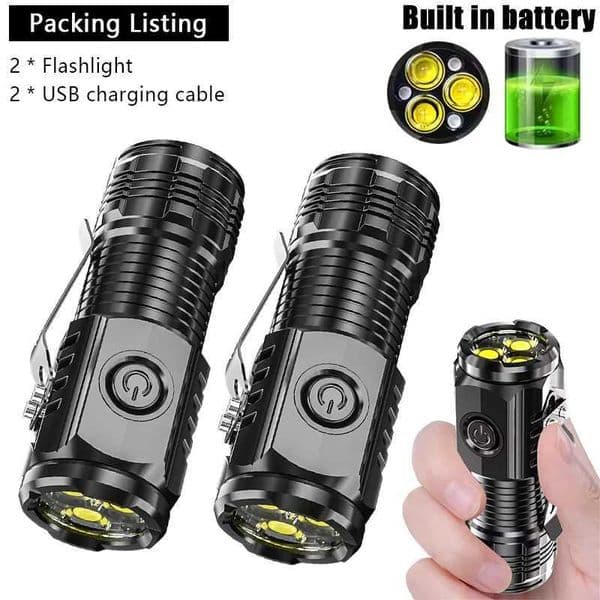 Super Bright Mini 3LED Flashlight With Pen Clip And Tail MagnetBuiltin Battery USB Charge Outdoor Portable Torch Emergency Lamp Z241126