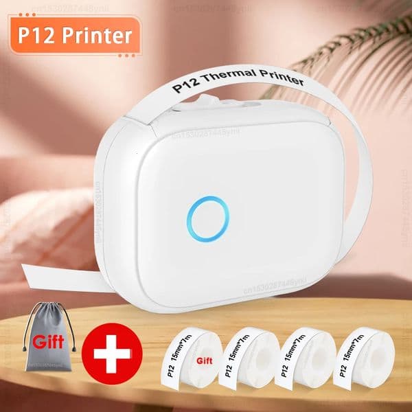 P12 mini portable label printer with adhesive P12 label paper stickers similar to Marklife P12 P15 DELI Q2 label manufacturer DIY labels 241125